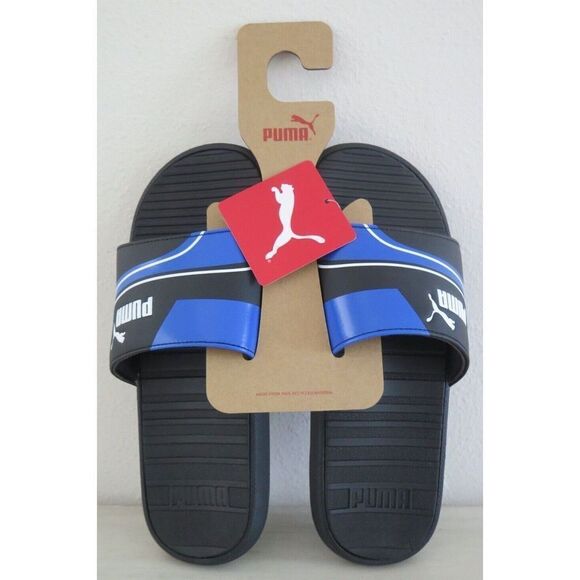 Puma 383437 03 Men's Sz 9 Puma Black/Royal Blue Cool Cat Tech Slides - Picture 1 of 11